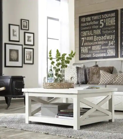 slide 1 of 7, 35.25_D Square Seaside Lodge Off-White Coffee Table by Homestyles